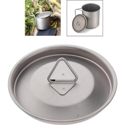 Titanium Alloy Mug Lid Outdoor Camping Picnic Water Cup Cover w/ Folding Handle 85mm Lightweight Stove Stovetop Backpack Fishing