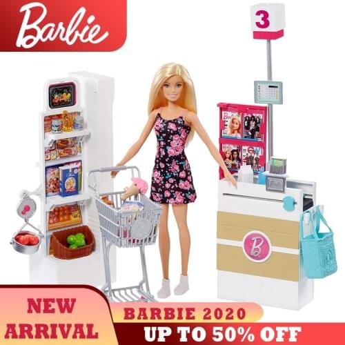 Barbie Girl Doll Surpermarket Playset Toy Different Accessories Funny Pretend Barbie Set Shopping Cart Birthday Present For Girl