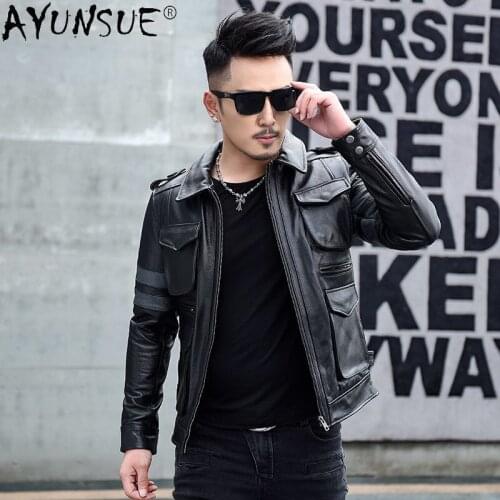 AYUNSUE Men Jacket Genuine Leather Jackets 2020 Mens Clothing Short Cow Clothes Motorcycle Autumn Coat Male Hommes Veste LXR478