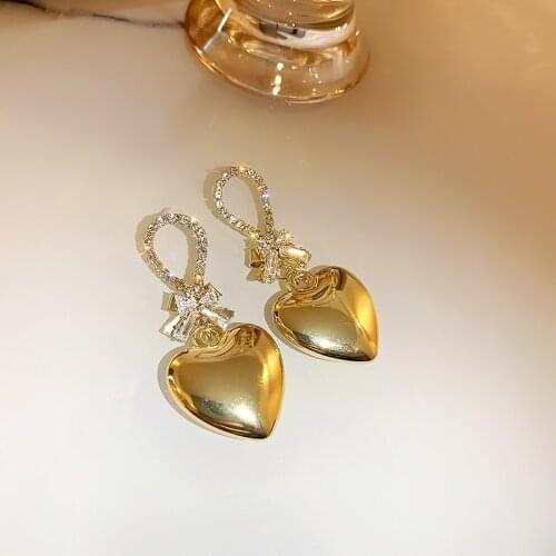 Fashion Bowknot Metallic Heart Drop Earrings Temperament New Jewelry Statement pendientes