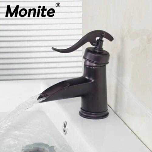 Monite Design Handle Painting Waterfall Bathroom Sink Basin Faucet Oil Rubbed Black Bronze Deck Mounted Mixer Tap