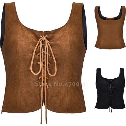 2 Colors Adult Retro Medieval Bandage Vest Sleeveless Tops Coat Men Women Casual Blouse Shirts Carnival Party Cosplay Costume