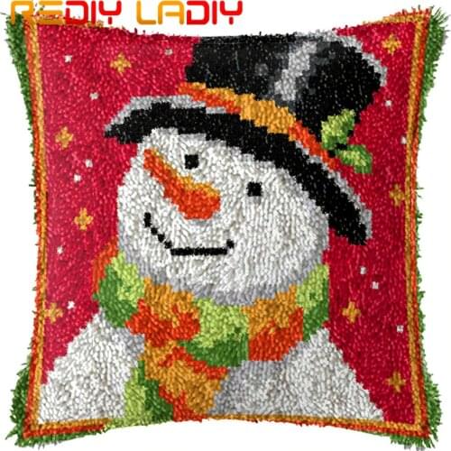 Latch Hook Kits Make Your Own Cushion Snowboy Hat Printed Canvas Crocheted Pillow Case Latch Hook Cushion Cover Hobby & Crafts