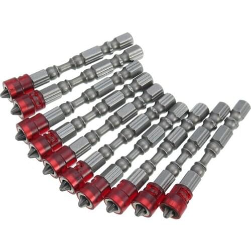 10PCS 65mm 1/4" PH2 Hex Shank Magnetic Drill Screwdriver Bit S2 Steel Cross Head Group Screw Driver Electric Screwdriver Bit Set