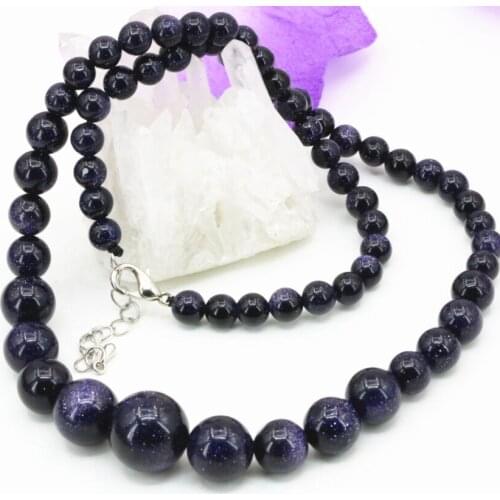 Natural blue sandstone stone beads 6-14mm round beads choker necklace fashion statement women tower chain jewelry 18inch B3193