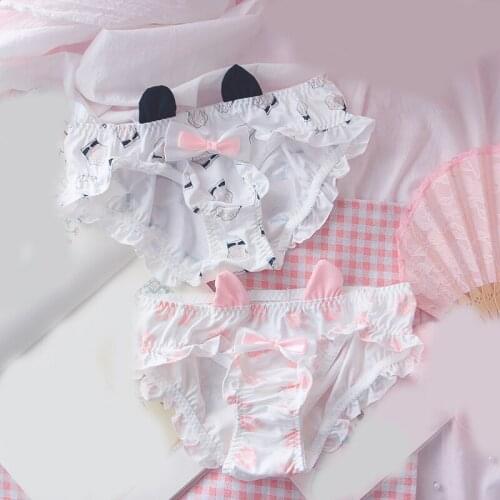1pcs Girls Cat Ears Bowknot Decor Underpant Kawaii Student Cartoon Printed Underwear Shorts Daily Clothes Girl Gift Hot