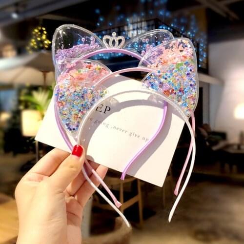 New Super Cute PVC Cat ear Hair Band girl baby Korean children Glitter Liusha Crown head band hair clip Princess girl ornament