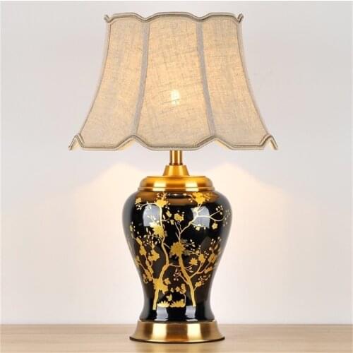 ORY Ceramic Table Lamp Luxury Desk Light LED Fabric Bedside Decorative for Home Foyer Dining Room Bed Room Office