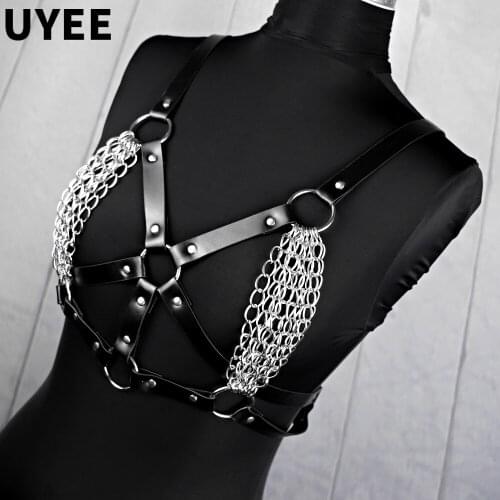 UYEE Women Chest Harness Sexy Black Body Bondage Chain Wedding Underwear Goth Lingerie Waist Harness Belt sex Accessories