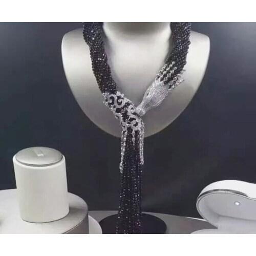 Luxury dragon head zircon tassel accessories long chain Fresh water pearljade Necklace