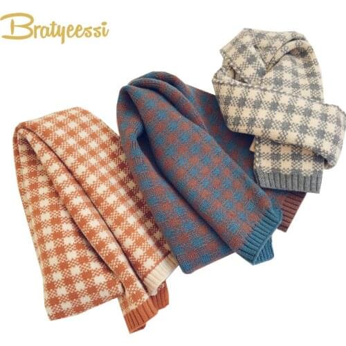 Fashion Winter Kids Scarf Plaid Knitted Kids Scarves Neck Warmer Shawl Baby Scarfs for Boys Girls Children Accesories 2-6Y