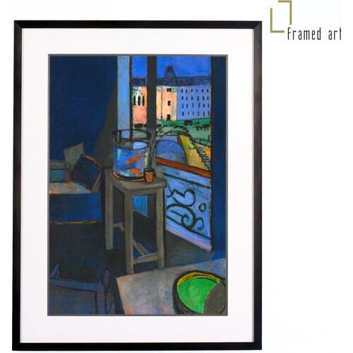 Matisse framed artwork Interior with a Goldfish Bowl aluminum picture frame with matboard 30x40cm