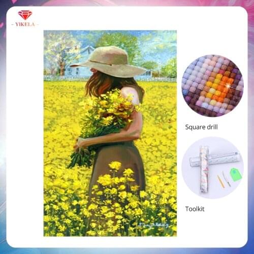 YIKELA 5D DIY Full Diamond Painting Wall Sticker Diamond Embroidery Rape Flower Girl Cross Stitch Home Decoration Accessories