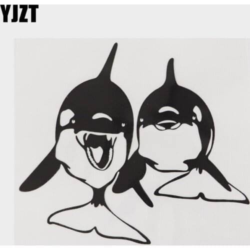 YJZT 15.5CM×13.9CM Funny Dolphin Decal Marine Animals Play And Swim Vinyl Car Sticker 18A-0187