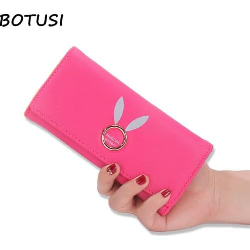 BOTUSI Rabbit Metal Ring New Fashion Women Wallets PU Leather Zipper Suede Wallet Ladies Carteira Feminina Clutch Bag
