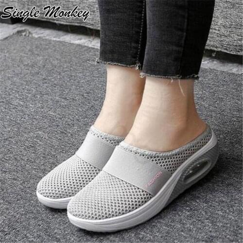 2021 New Autumn Flats Platform Designer Slippers Breathable Mesh Fashion Shallow Wedges Casual Sport Women Shoes Mujer Zapatos