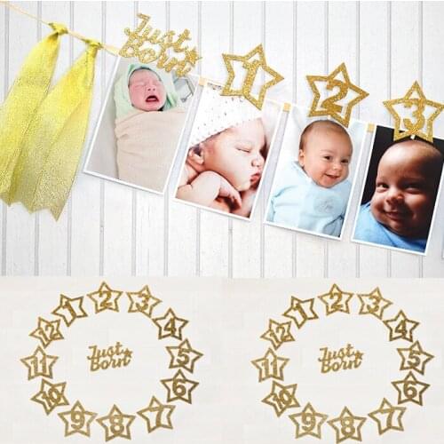 Golden Party Flag 1st first Birthday Pennant bell garland Banner Bunting for Decoration DIY favor creative Wh