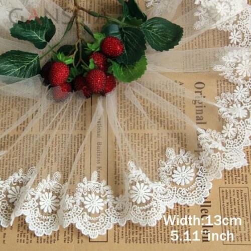 1yrd/lot Width:13cm Ivory White classical mesh embroidered lace Sewing accessories,garment trim lace for diy(ss-430)