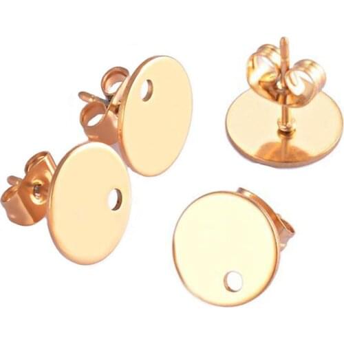 10pcs/lot Gold Stainless Steel 10mm Round Earring Studs Blank Earring Post Base for DIY Jewelry Making Findings