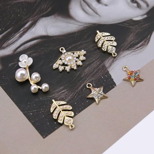 6pcs Flower pendant Statement Earrings for Women Material Diy Jewelry Accessories Korean Vintagepearl-encrusted Leaves Star