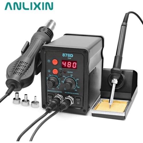 878D Soldering Station 700W Heat Gun Soldering Iron Digital LED Display Adjustable Temperature Control 220V 2 In 1 SMD Rework