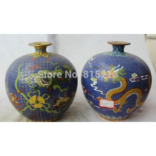 Bi001311 9" Marked Chinese Dynasty palace Cloisonne Bronze Gild flower Bottle Vase Pair
