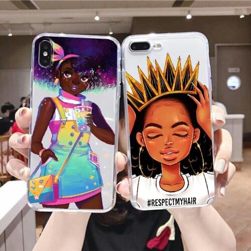 Cartoon Beautiful Black Girl Phone Case For Huawei P Mate P10 P20 P30 P40 10 20 Smart Z Pro Lite 2019 transparent luxury cover