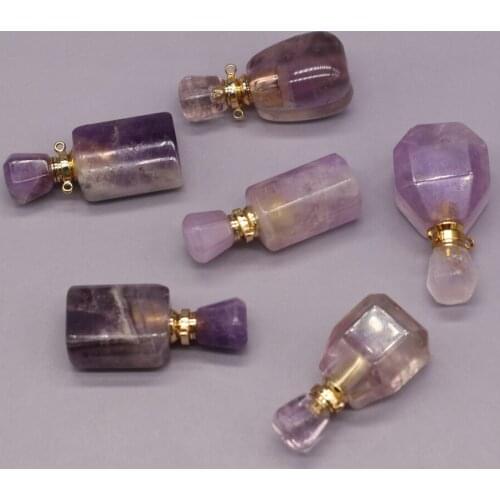 Hot Sale Natural Stone Perfume Bottle Pendant Irregular Amethyst For Jewelry Making Charms DIY Necklace Accessory