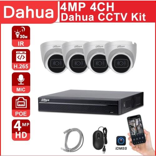 Dahua CCTV kit POE NVR HD 4MP NVR4104HS-P-4KS2 IP Camera IPC-HDW2431T-AS-S2 4CH Easy installtion Motion detection APP P2P