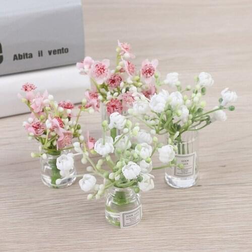1:12 Doll House Miniature Plastic Jasmine with Vase Dining Room Home Decor Simulation Potted Plants