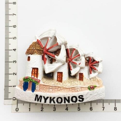 Mykonos Greece)Fridge Magnet,Creative Travel Commemorate Crafts 3D Ornaments Magnetism Resin Material Refrigerator Stickers