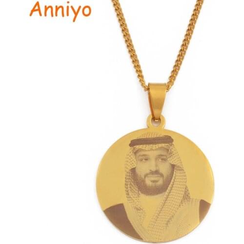 Anniyo Saudi Arabia Mohammed bin Salman Pendant Necklaces Gold Color Stainless Steel Jewelry #073521