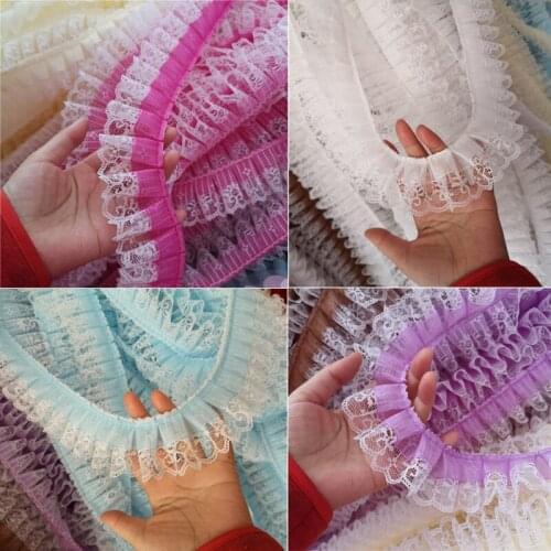 3Yds 5cm wide chiffon polyester material pleated lace skirt wedding dress home pillow trimming decorative lace accessories SC595