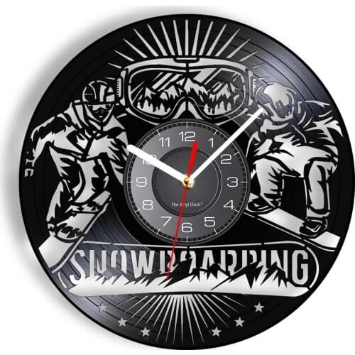 Snowboarding Freestyle Skiing Vinyl Album Record Walll Clock Skier Sports Home Decor Boarder Accessory Mancave Decor Watch