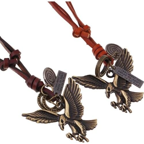 Vintage Eagle Long Necklace Chain Hippie Rock Metal Pendant Retro Rope Leather Unisex Choker Fashion Punk Jewelry for Women Men