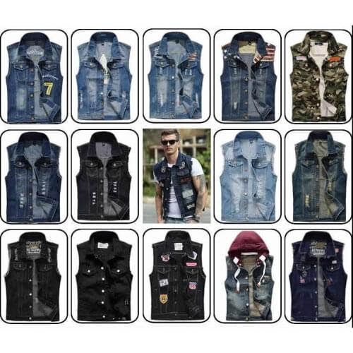 Vintage Cowboy Vest Mens Plus Size M-6XL MALE Denim Vests Sleeveless Retro Jackets Washed Embroidery Slim Fit Man Ripped Jeans