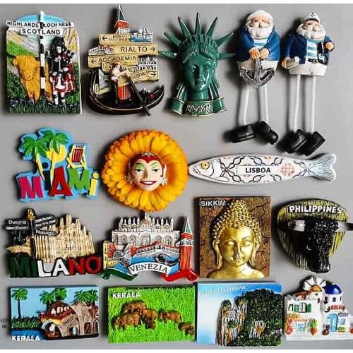 Wold Tourist Souvenir Fridge Magnets Cute Latin America Carnival Scotland Italy Croatian Miami India Stickers for Refrigerator