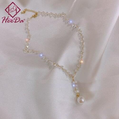 Women Korean Graceful Pearl Short Necklaces 2021 New Fashion Crystal Chokers Girls Clavicle Chain Lady Joker Jewelry Decoration