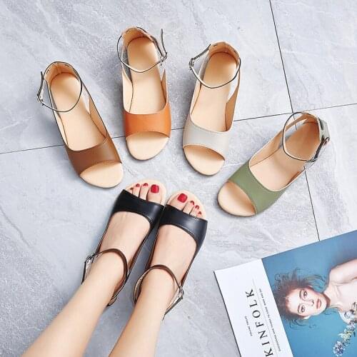 Summer Sandals Women Plus Size 43 Flats Female Casual Peep Toe Shoes Slip On Ankle Strap Flip Flops Leisure Solid Footwear