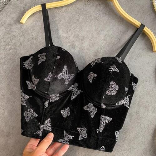 Tank Top Women Camisole Velvet Butterfly Chest Pad Camisole Wear Chest Binder Sexy Top Breast Big Fish Bone Corset Female Tops