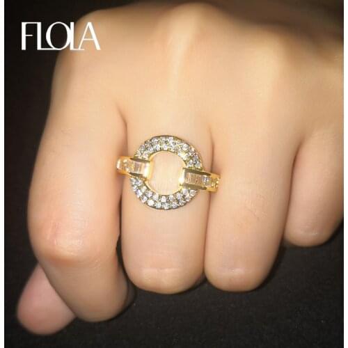 FLOLA Hot Sale Lucky Circle Finger Ring For Women CZ Circle Round Ring With Stone Simple Korean Jewelry Anel anillo rigf88