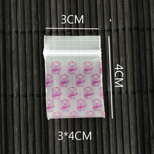 1000Pcs 3x4cm / 0.84inch x1.57inch Pink pig pattern Jewelry Pill Pearl Powder Hermetic Bag Zip Lock Plastic Gift Packaging Bags
