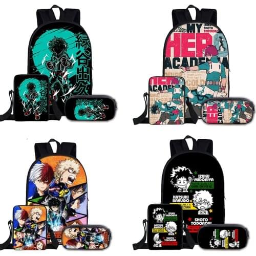 3pcs/Set My Hero Academia Backpack Japanese Anime Boys Girls School Bag Messenger Bags Study Stationery Box Pencil Bag