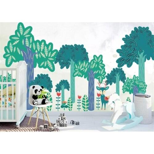 Beibehang Custom 3D Photo Wallpaper Big tree watercolor hand drawn deer Wall Mural Wallpaper For Living Room Cartoon tree mural