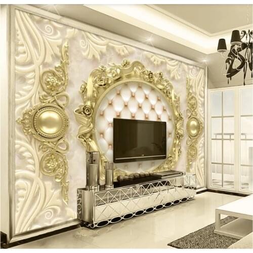 3D luxury golden European pattern soft package TV background wall custom wallpaper 8D waterproof wall covering