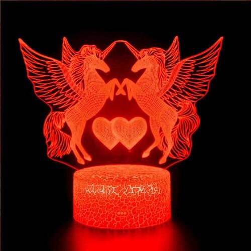 3D Night Light for Mini Animal Model Unicorn Horse Doll Model Wild Doll Princess Knight Rainbow Horse Bedroom Decoration Gift