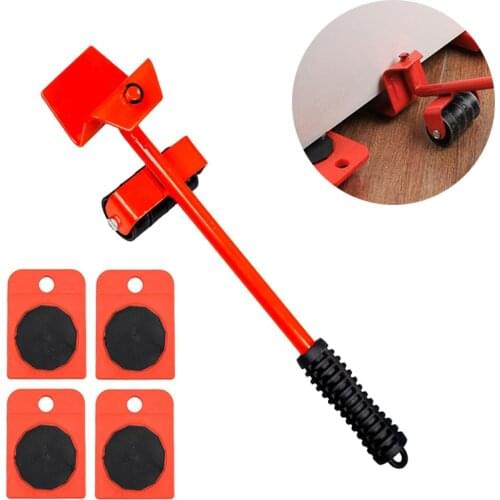 5Pcs Professional Furniture Mover Tool Set Heavy Stuffs Transport Lifter Heavy Moving Hand Device Wheel Roller Bar Hand Tools