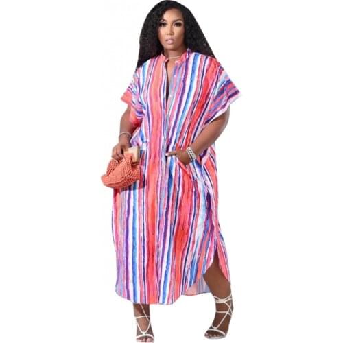 Stripe Short Sleeve African Dresses For Women 2021 Vetement Femme Dashiki Print Africa Clothes Dashiki Ankara Dresses Ladies