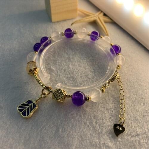 Bohemia Lady Jewelry 8mm Natural Stone Crystal Jades Round Beads Bracelet Pendant Chain Jewelry Gifts for Women 7.5inch Y893