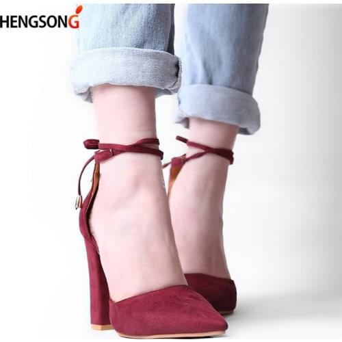 High Heels Womens Sandals Spring Autumn Flock Shoes Woman Ladies Pumps Lace Up Sexy Thin Air Heels Footwear Women Shoes